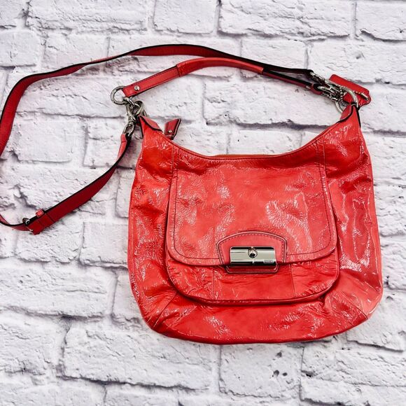Coach 19299 Kristin Hobo Crossbody‎ Bag Pink Barbiecore Patent Leather 13"x11" - Picture 1 of 12